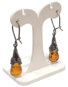 Boucles Ambre Cognac Gouttes Argent 925