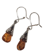 Boucles Ambre Cognac Gouttes Argent 925