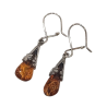 Boucles Ambre Cognac Gouttes Argent 925