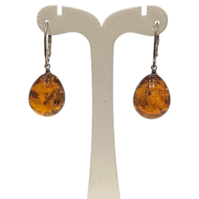 Boucles Ambre Cognac boules Argent 925