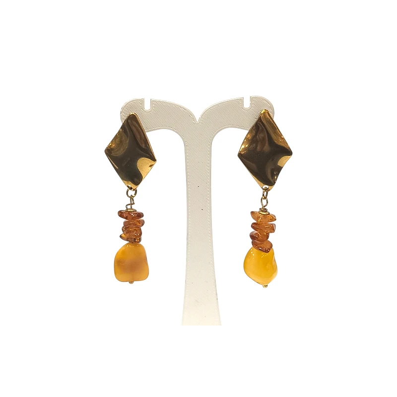 Boucles Ambre Cognac et Miel Plaqué Or