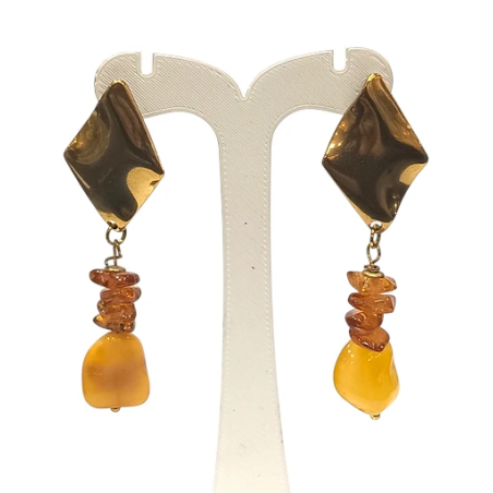Boucles Ambre Cognac et Miel Plaqué Or