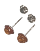 Boucles Ambre Cognac Demi-Boules Argent 925