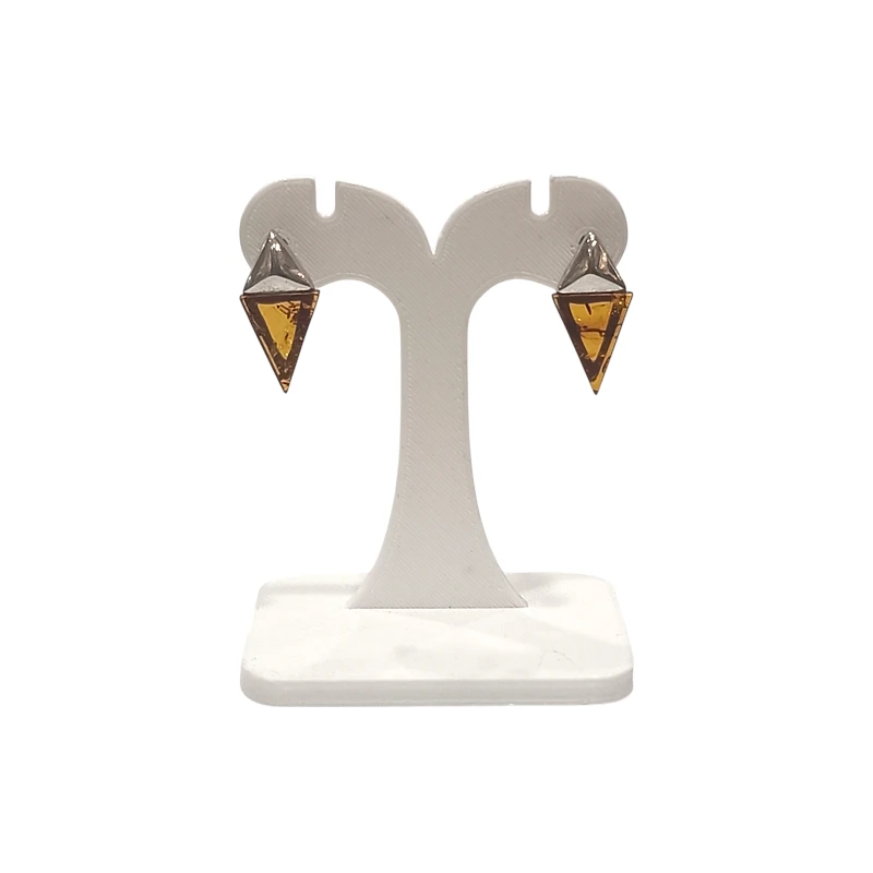 Boucles Ambre Cognac Triangles Argent 925