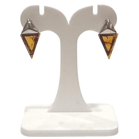 Boucles Ambre Cognac Triangles Argent 925