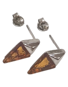 Boucles Ambre Cognac Triangles Argent 925