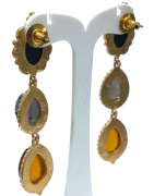 Boucles Ambre Labradorite et Onyx Gouttes Laiton Plaqué Or Collection NIIKI
