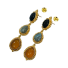 Boucles Ambre Labradorite et Onyx Gouttes Laiton Plaqué Or Collection NIIKI