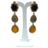 Boucles Ambre Labradorite et Onyx Gouttes Laiton Plaqué Or Collection NIIKI