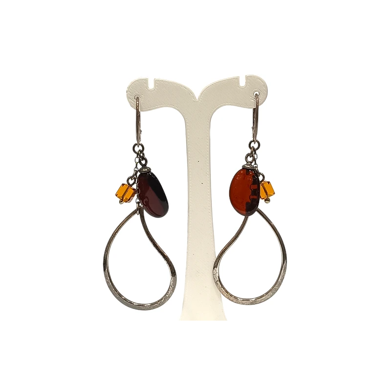 Boucles Ambre Cognac Dark et Light  Argent 925