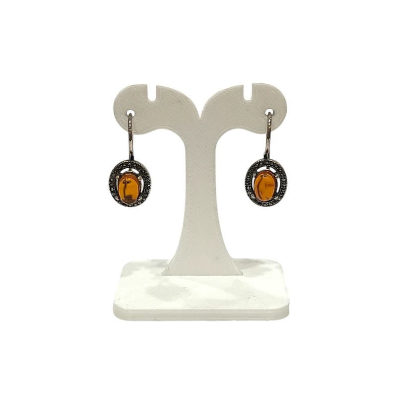 Boucles Ambre Serties et Marcassite Argent 925
