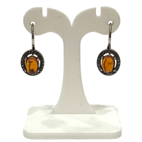 Boucles Ambre Serties et Marcassite Argent 925