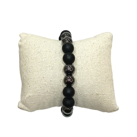 Bracelet Hématite et Onyx Mat Pierres Rondes 10mm