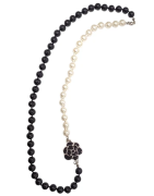 Collier Perles de Verres 10mm avec Fleur Emaillée et Swarovski Acier 72cm