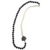 Collier Perles de Verres 10mm avec Fleur Emaillée et Swarovski Acier 72cm