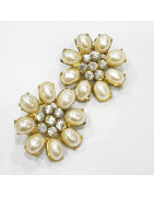Boucles Perles de Majorque et Swarovski Fleurs à Clip