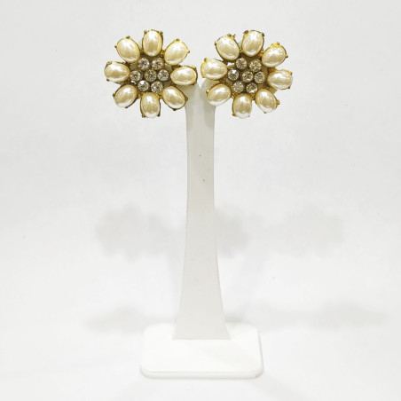 Boucles Perles de Majorque et Swarovski Fleurs à Clip