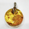 Pendentif Ambre Baltique Rond 2 cm Argent 925 et Chaîne Acier Inox 45 cm