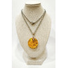 Pendentif Ambre Baltique Rond 2 cm Argent 925 et Chaîne Acier Inox 45 cm