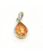 Pendentif Ambre Baltique 1.5 cm  Argent 925 avec Chaîne Acier 45 cm