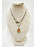 Pendentif Ambre Baltique 1.5 cm  Argent 925 avec Chaîne Acier 45 cm