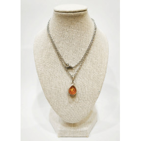Pendentif Ambre Baltique 1.5 cm  Argent 925 avec Chaîne Acier 45 cm