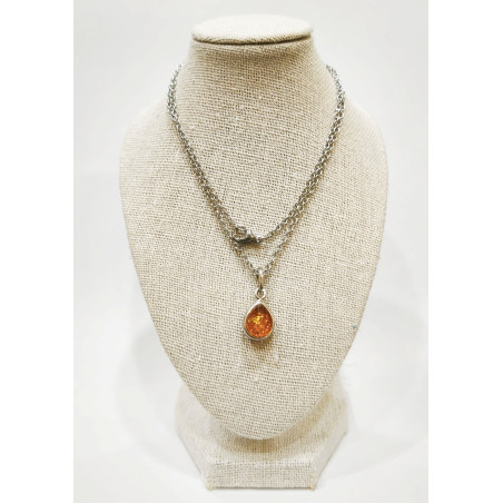 Pendentif Ambre Baltique 1.5 cm  Argent 925 avec Chaîne Acier 45 cm
