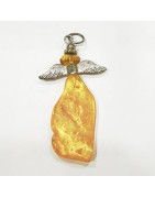 Pendentif Ambre Ange sur Cordon 42 cm + 5 cm