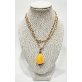 Pendentif Ambre Miel et Jaspe Rouge Avec Chaîne Plaquée Or 44 cm