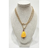 Pendentif Ambre Miel et Jaspe Rouge Avec Chaîne Plaquée Or 44 cm