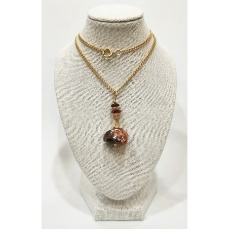 Pendentif Ambre Brut avec Chaîne Plaquée Or 42 cm