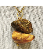 Pendentif Ambre Brut avec Chaîne Plaquée Or 46 cm
