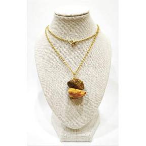 Pendentif Ambre Brut avec Chaîne Plaquée Or 46 cm