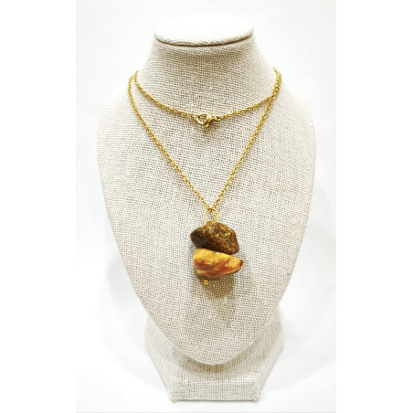 Pendentif Ambre Brut avec Chaîne Plaquée Or 46 cm