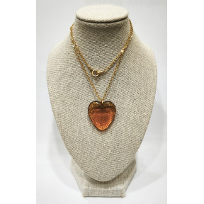 Pendentif Ambre Baltique Cœur 2 cm avec Chaîne Acier Inox Plaquée Or 36 cm