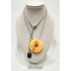 Pendentif Aventurine Jaune Donut sur Chaîne Acier Inox 42 + 5 cm