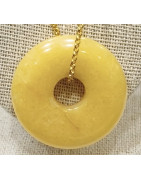 Pendentif Aventurine Jaune Donut sur Chaîne Acier Inox  Plaquée Or 42 + 5 cm