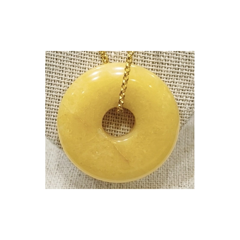 Pendentif Aventurine Jaune Donut sur Chaîne Acier Inox  Plaquée Or 42 + 5 cm