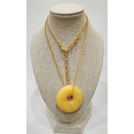 Pendentif Aventurine Jaune Donut sur Chaîne Acier Inox  Plaquée Or 42 + 5 cm