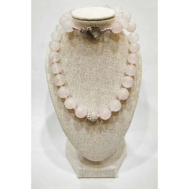 Collier Quartz Rose Pierres Rondes 10mm avec fermoir 46 cm