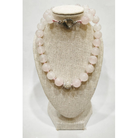 Collier Quartz Rose Pierres Rondes 10mm avec fermoir 46 cm