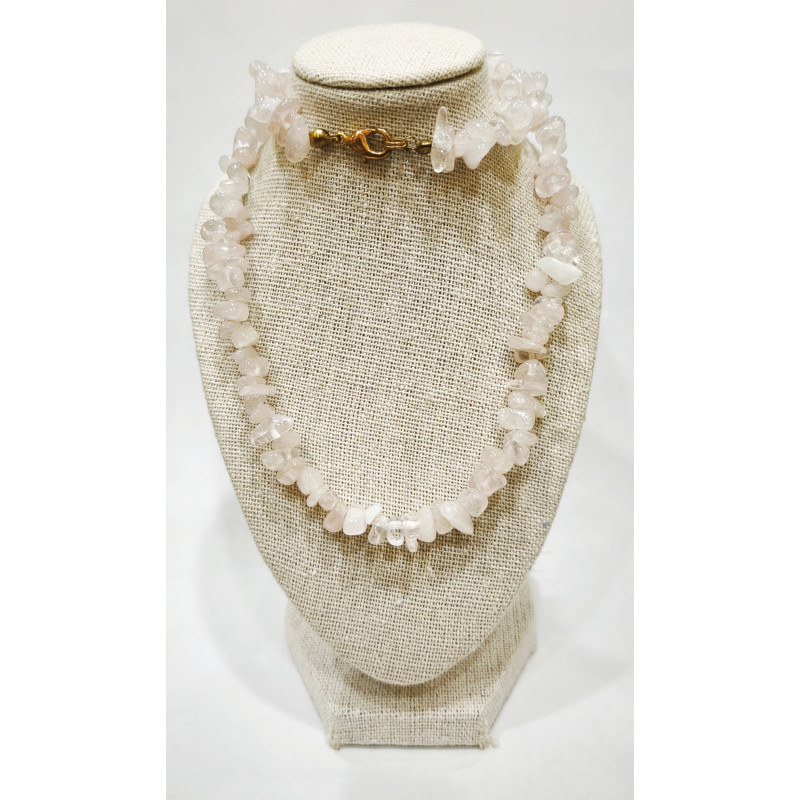 Collier Quartz Rose Baroque avec Fermoir Doré 44 cm