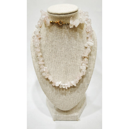 Collier Quartz Rose Baroque avec Fermoir Doré 44 cm