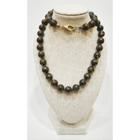 Collier Œil de Fer Pierres Rondes 8mm avec fermoir Doré 44 cm