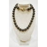 Collier Œil de Fer Pierres Rondes 8mm avec fermoir Doré 44 cm