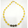Collier Jade Jaune 8mm Hématite 10mm et Cristal de Roche Fermoir Doré 40 cm