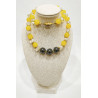 Collier Jade Jaune 8mm Hématite 10mm et Cristal de Roche Fermoir Doré 40 cm