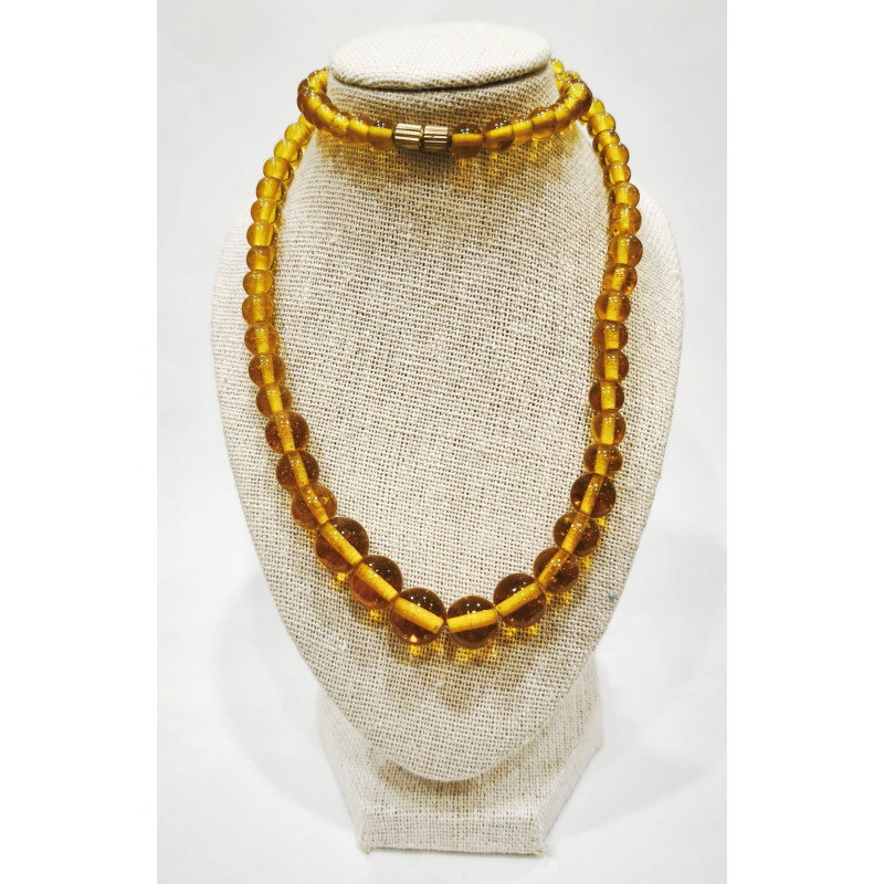 Collier Perles de Verre Jaune Rondes 5, 6, 8, 10mm Fermoir Doré à Vis 46 cm