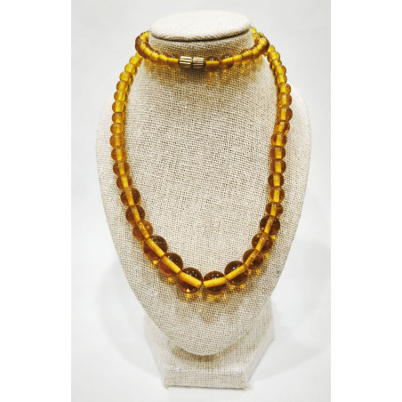 Collier Perles de Verre Jaune Rondes 5, 6, 8, 10mm Fermoir Doré à Vis 46 cm