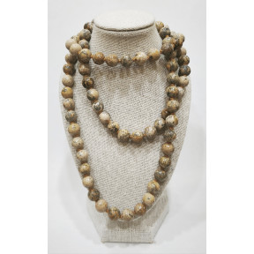 Collier Jaspe Paysage Type Sautoir Pierres Rondes 8mm 80 cm